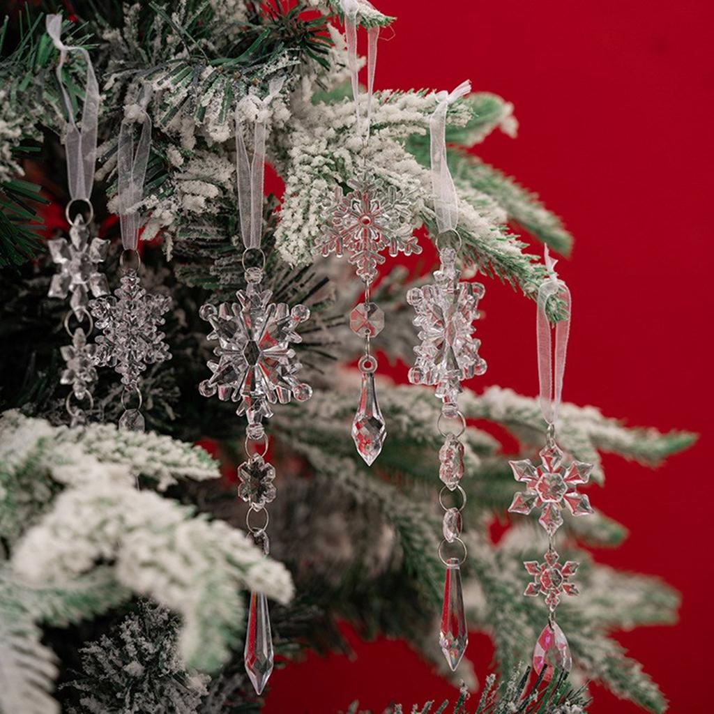 Set of 6 Christmas Tree Adornment Transparent Snowflakes Hangings Acrylic Pendant Ornament Stylish Party Decoration