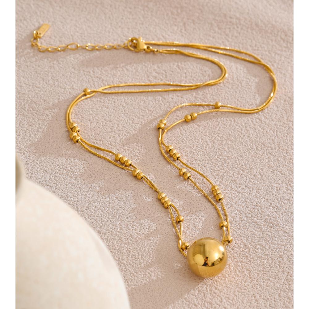 Eetit Stainless Steel Double-Layer Chain Round Stacking Necklace Pendant 16K Golden & Platinum Plated Waterproof Collar Jewelry