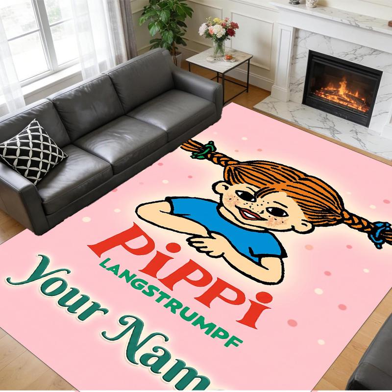 Crystal Velvet Rug Custom Name Text, Soft Non Slip Floor Mat Home DecorPippi Longstocking