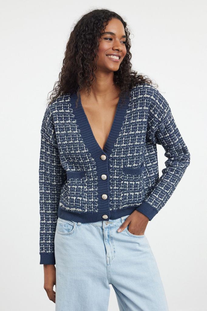 Women's Fashionable Stylish Cardigan Black Tweed Look Knitwear Cardigan