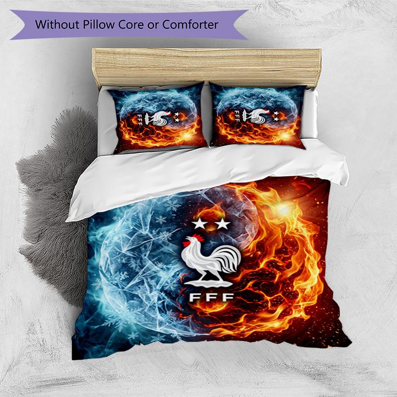 France Football Printed Bedding 3 Piece Set Cozy Breathable Bed Cover Set as Housewarming Holiday Gift