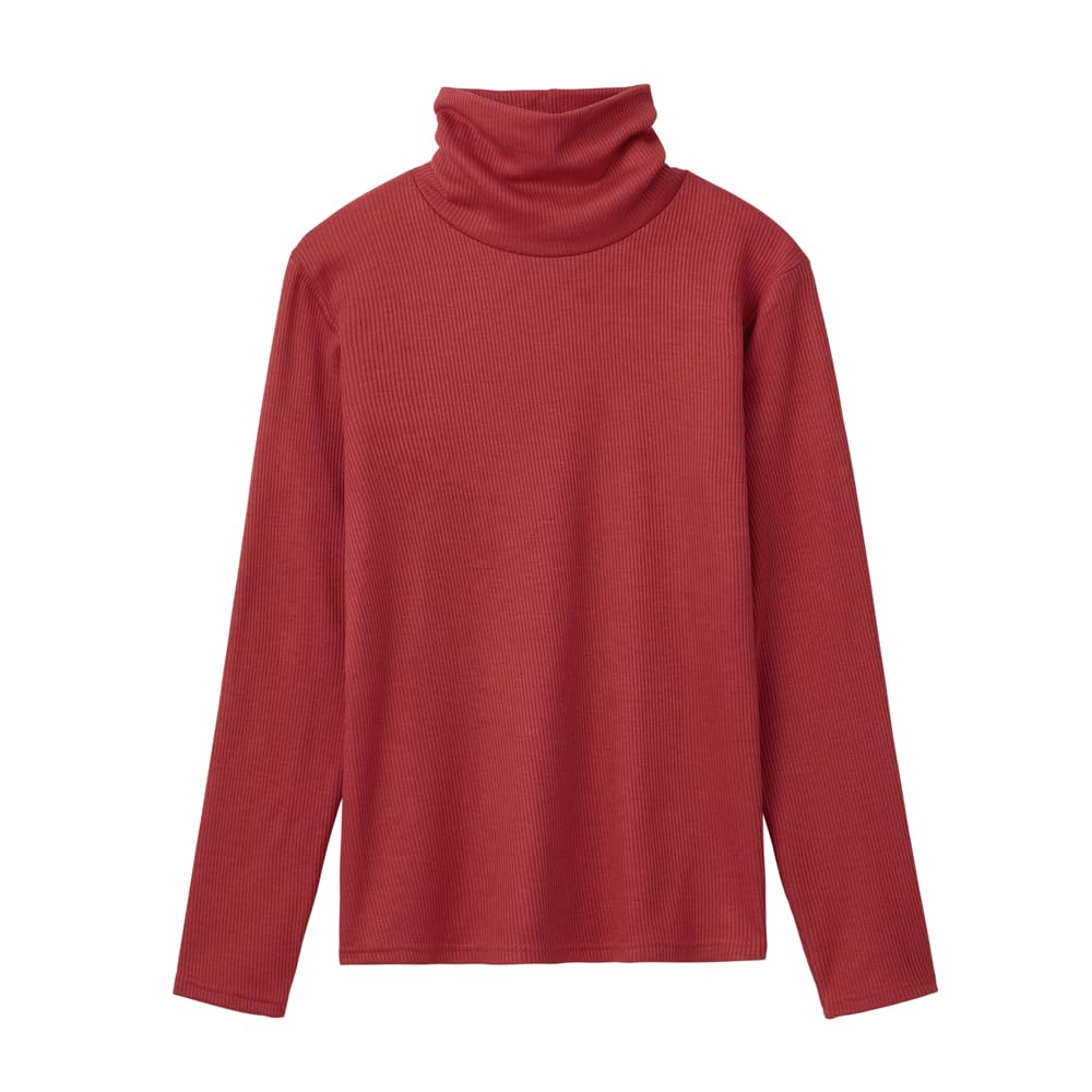 Gunze HOTMAGIC MH8445 Long Sleeve Cotton Warm Inner Rib Cherry Red Women's T-Shirt, Blend, Moisture-Wicking, Heat-Generating, Material,
