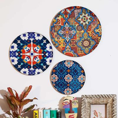 Metal Decorative Wall Plates | Home Decoration | Turkish Art Design | Living Room Wall Decoration | Décor Items | Gift Items (Multicolour) (Set of 3)
