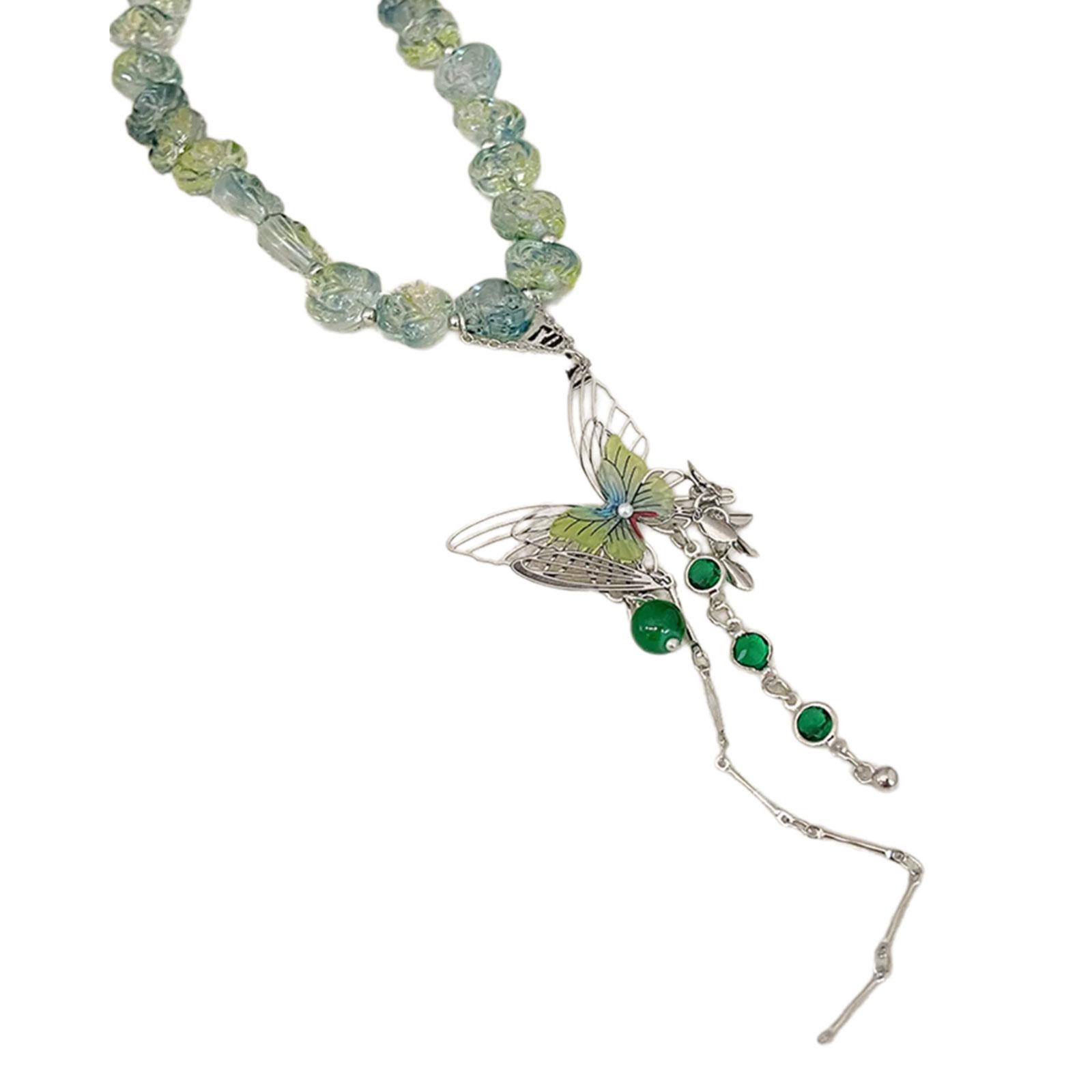 

Элегантное ожерелье с кисточками в виде бабочек и роз, с яркими сине-зелеными цветовыми решениями для модных женщин на каждый день.