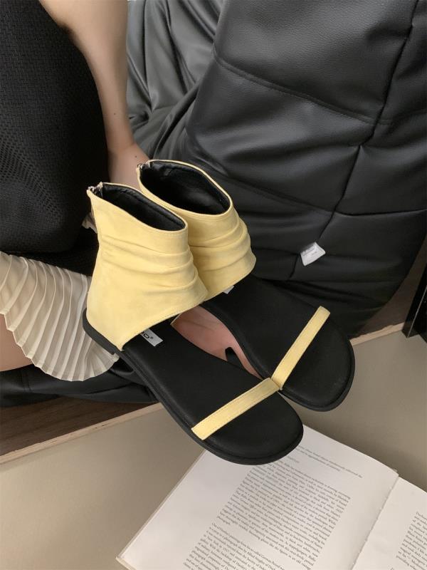 Fashion Low Shoes Woman 2025 Shallow Slipper Hoof Heels Rubber PU Fabric Slides Shallow Shoes Woman 2025 Low Slipper PU Slides Hoof Heel