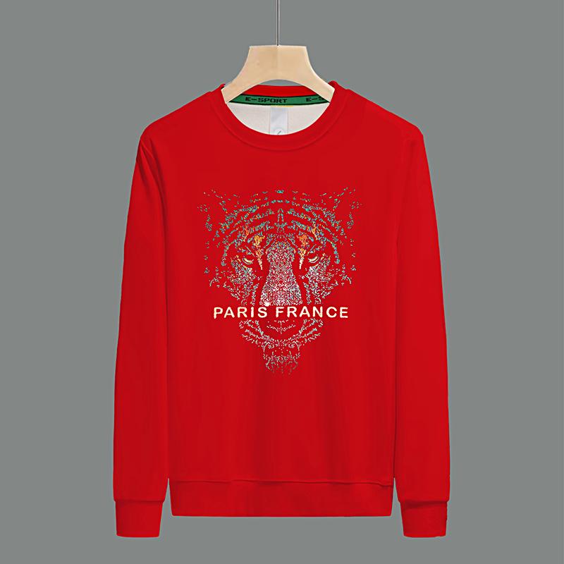European Men's Laser Tiger Head Sweatshirt – Versatile, Trendy, Warm Fleece-Lined Pullover