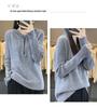 Women's Ribbed Wool Hooded Half-Zip Knit Sweater for Autumn/Winter Outerwear