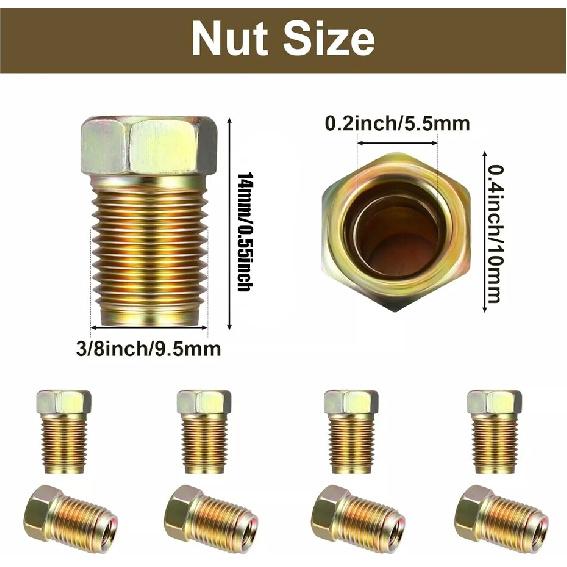 15pc 3/16" Brake Line 3/8-24 Inverted Brake Line Fittings Brass Unions Universal
