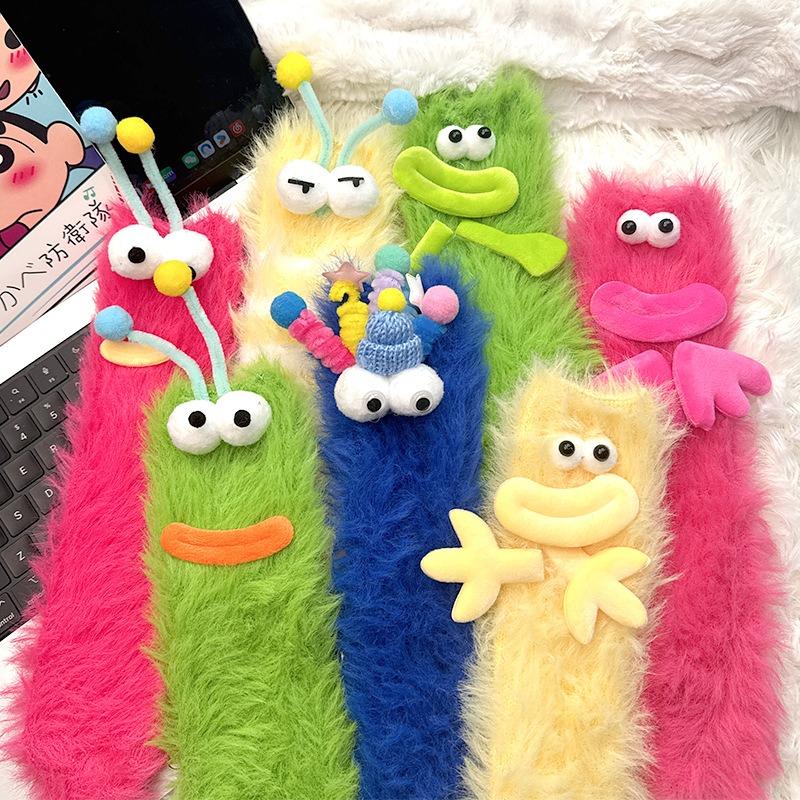 Funny Mink Socks Women's Winter Thickened Plush Warm Sleeping Socks Home Sleep Cute Doll Plush Medium Tube