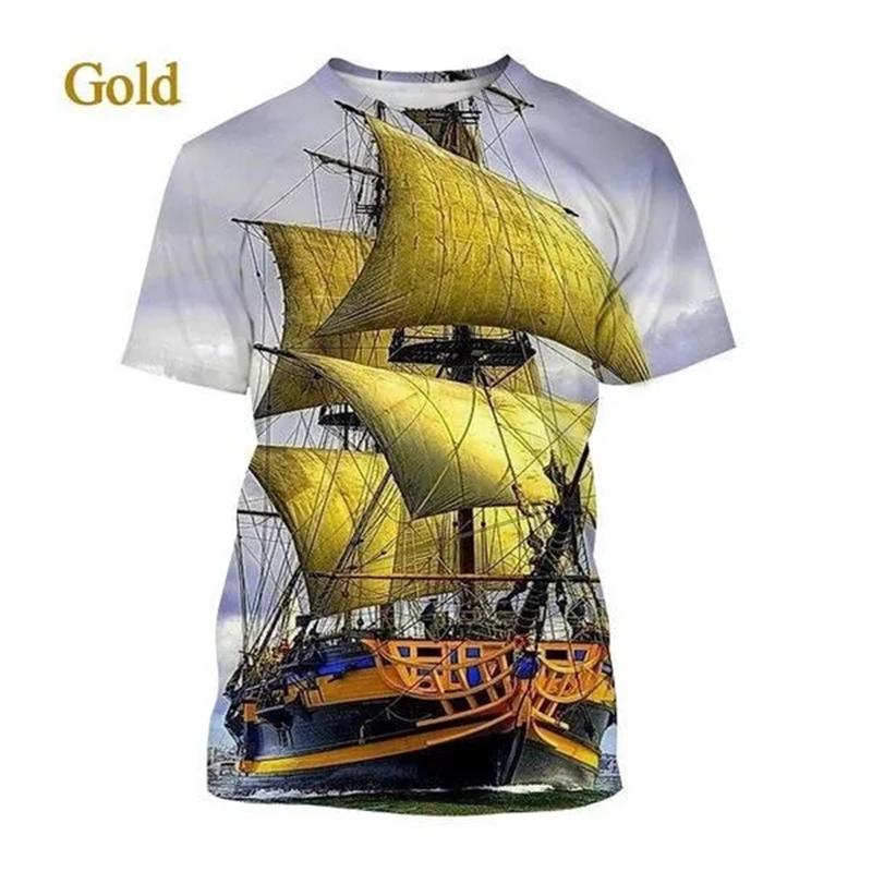 Cool 3D Pirate Ship Graphic T Shirt for Men T-shirt Womens Clothing Harajuku Fashion Streetwear Funny Kids Tee Shirts y2k Tops