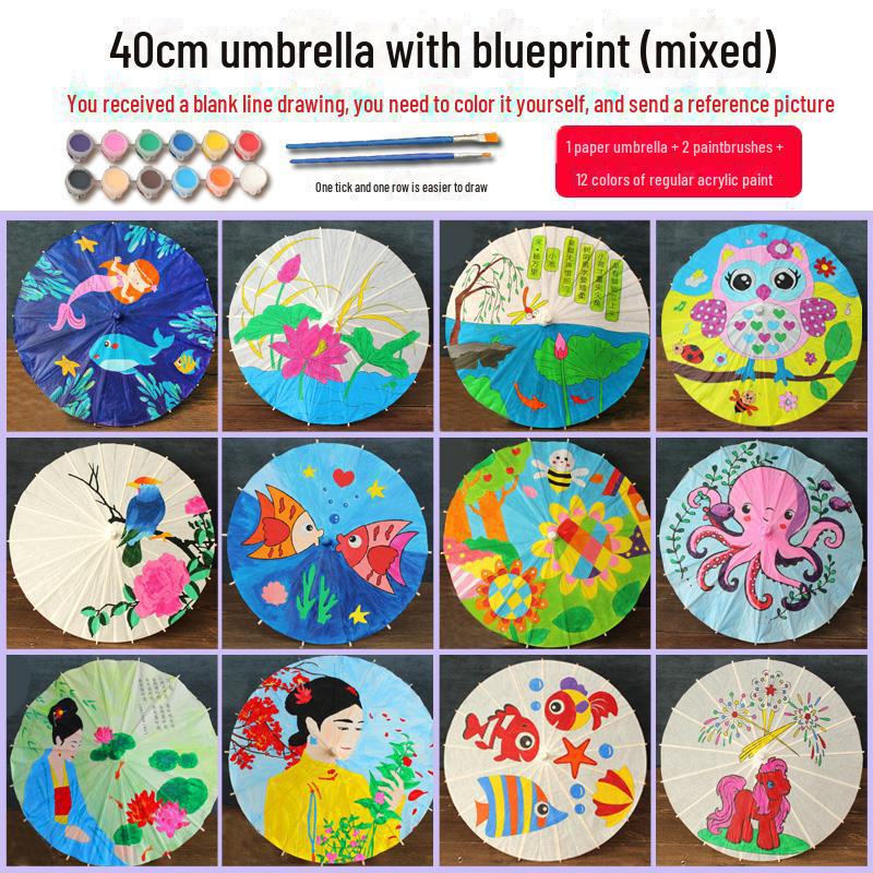 DIY Handbemaltes Weißes Ölpapier Schirm-Set für Kinder - Bastelprojekt im antiken Stil für den Kindergarten