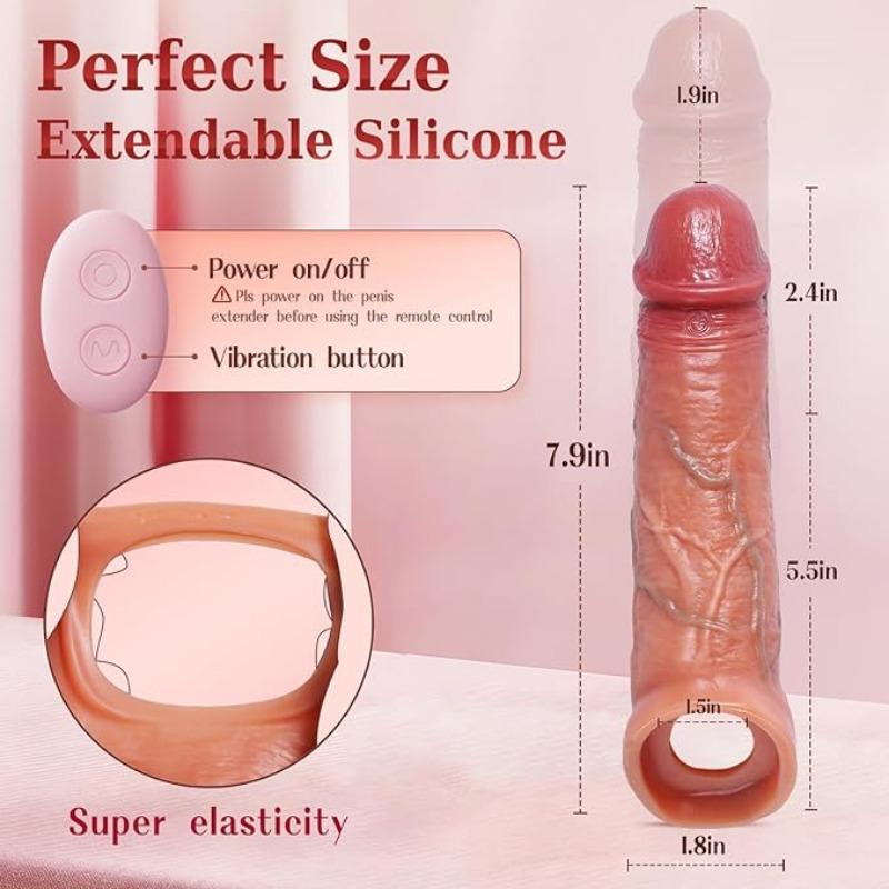 Weiche Silikon-Penishülle, Penishülle, Vibrator, Penis-Extender, vibrierender Penisring, 9-Modus-Fernbedienung, Penisvergrößerungs-Extender, männliches Sexspielzeug