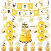 Bee Theme Party Set: Spring Picnic Plates, Cups, Flags, Tablecloth & Balloons