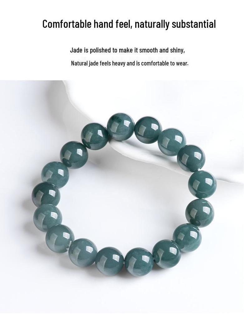 Blue Ice Jade Bracelet with A-Grade Natural Round Beads for Men and Women