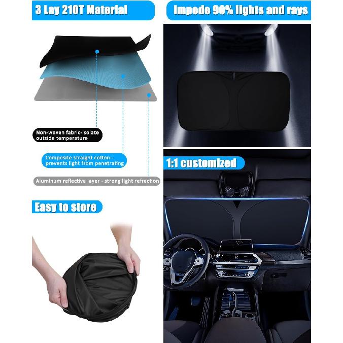 BESTVIEW Front Windshield Sun Shade Compatible With GMC Sierra 1500 2500 3500 -2024, Foldable Reflective Sunshade For Car Front Window, 3 Layers 210T