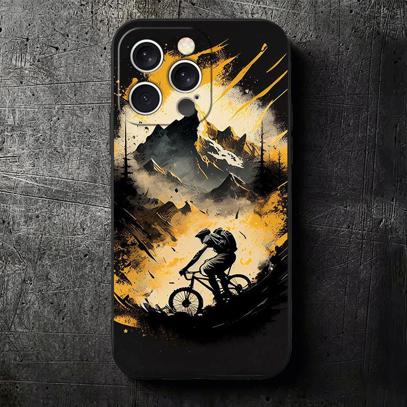 Mountain Bike Bicycle Soft Phone Case for iPhone 16 16E 17 Air 15 Pro Max 14 Plus 13 Mini 11 12 7 Black Cover Back Shell