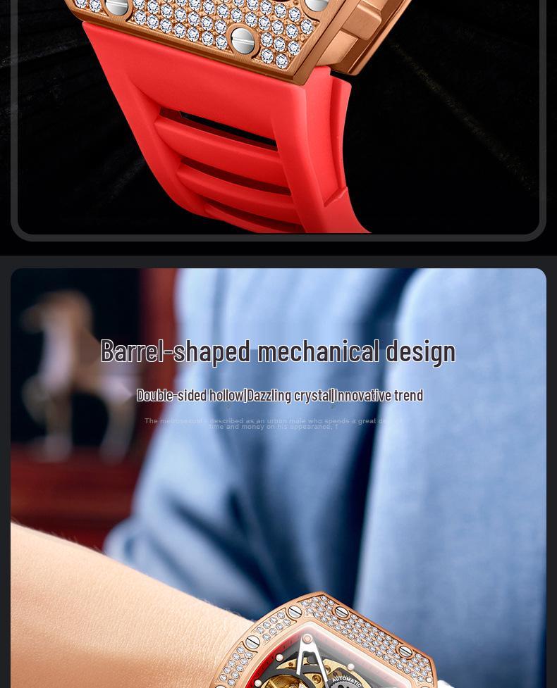 Herren ONOLA Wasserdichte Automatische Mechanische Uhr mit Silikonarmband und Diamantdetail