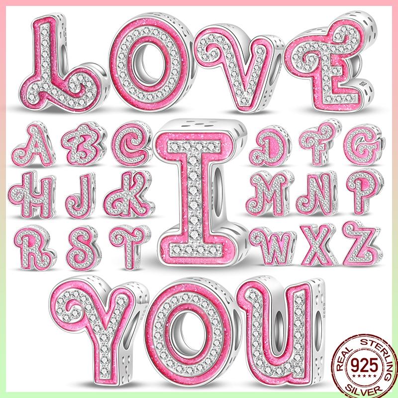 Copper Pink 26 Letters Valentine'S Day Gift Beads Suitable For Pan Original Bracelet Diy Birthday