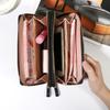 New Fashionable Double-layer Double-zipper Wallet Soft Leather Lychee Pattern Clutch Bag Niche Women's Long Mobile Phone Bag