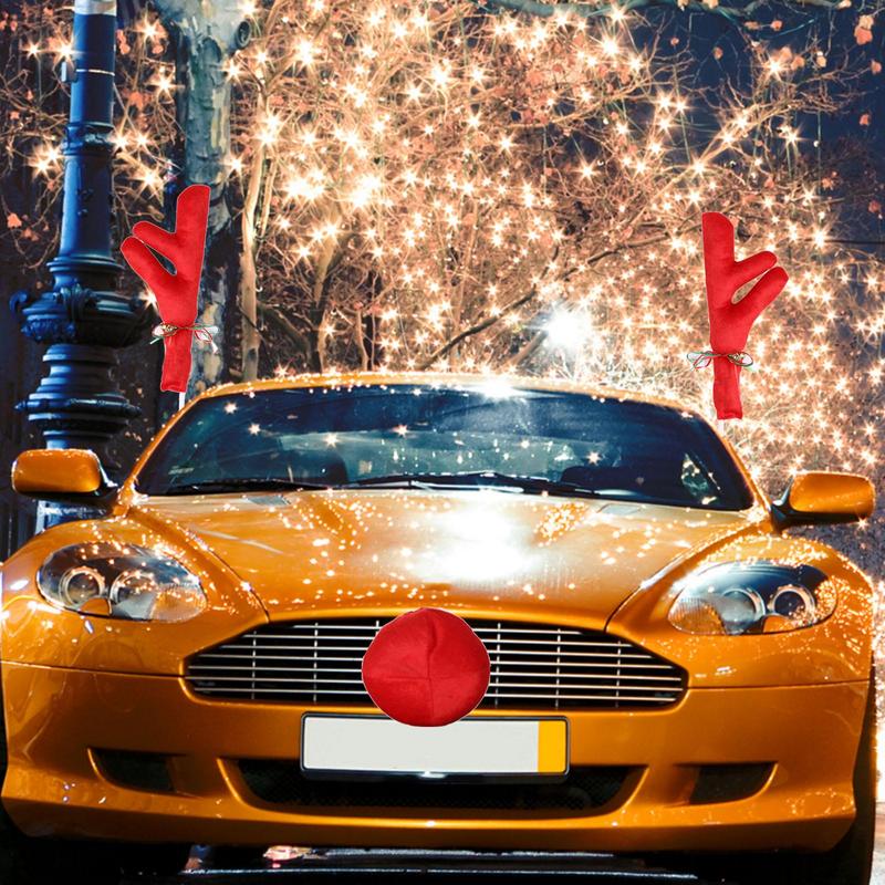 Reindeer Decoration Elk Antler Car Vehicle Nose Horn Costume Decor Set Rudolph Christmas Reindeer Antlers Red Nose Ornaments 1PC