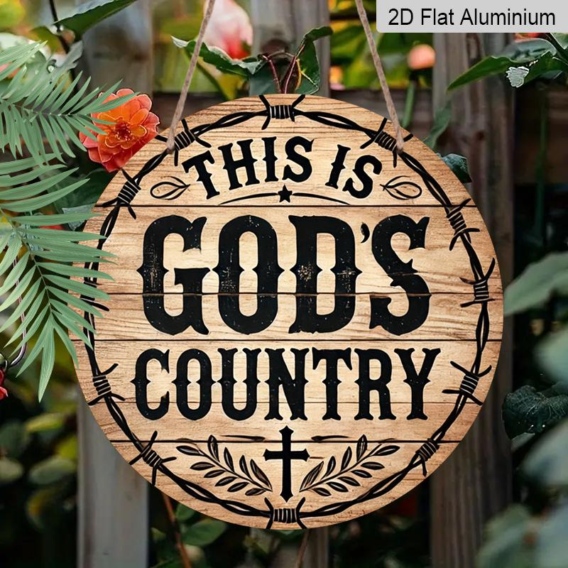 2D Flat, 1pcDecorative Signs & Plaques 1pc of 7.87x7.87 Inch Aluminum Vintage Signage: 'This Is God's Country' - Outdoor Decoration for Gardens