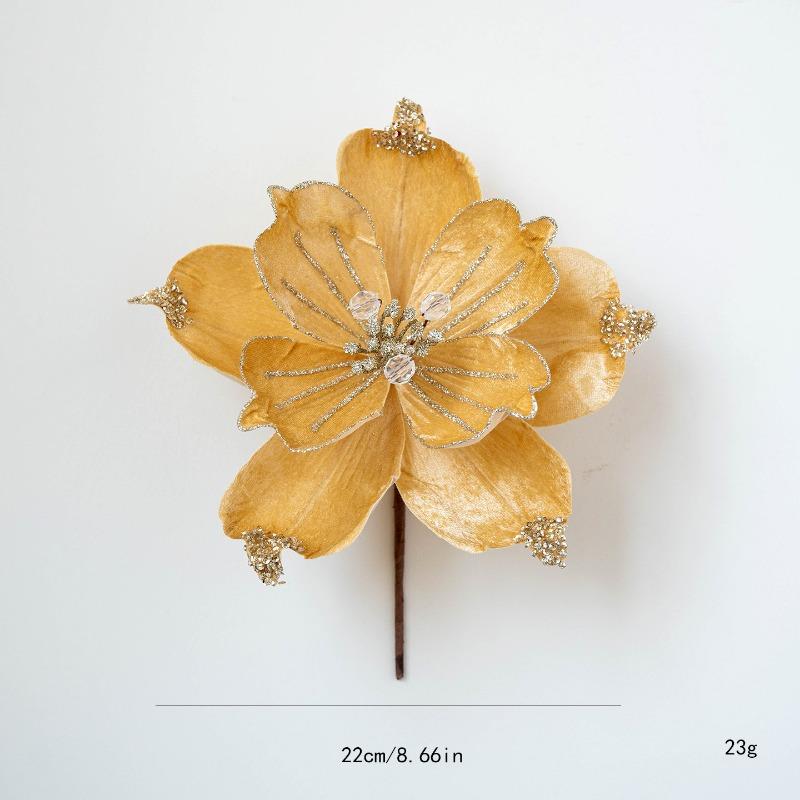New Christmas Decorations Simulation Flower Christmas Flower 22cm Fabric Sticky Powder Sequins Simulation Magnolia Flower