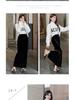 Golden Velvet High-Waist Slit Skirt: Retro Slimming Drape for Women, Spring-Autumn 2026