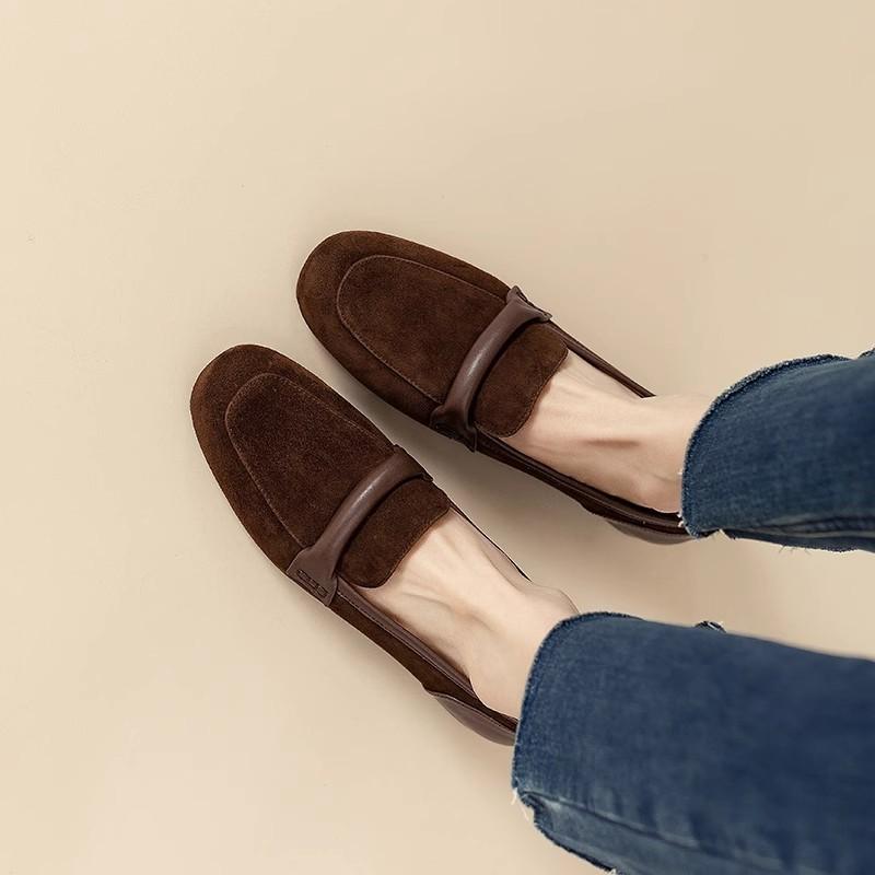 

Женские туфли на плоской подошве из мягкой кожи, новинка весны и осени 2025 года, одинарные туфли из мягкой кожи и на мягкой подошве 40 темно-коричневого