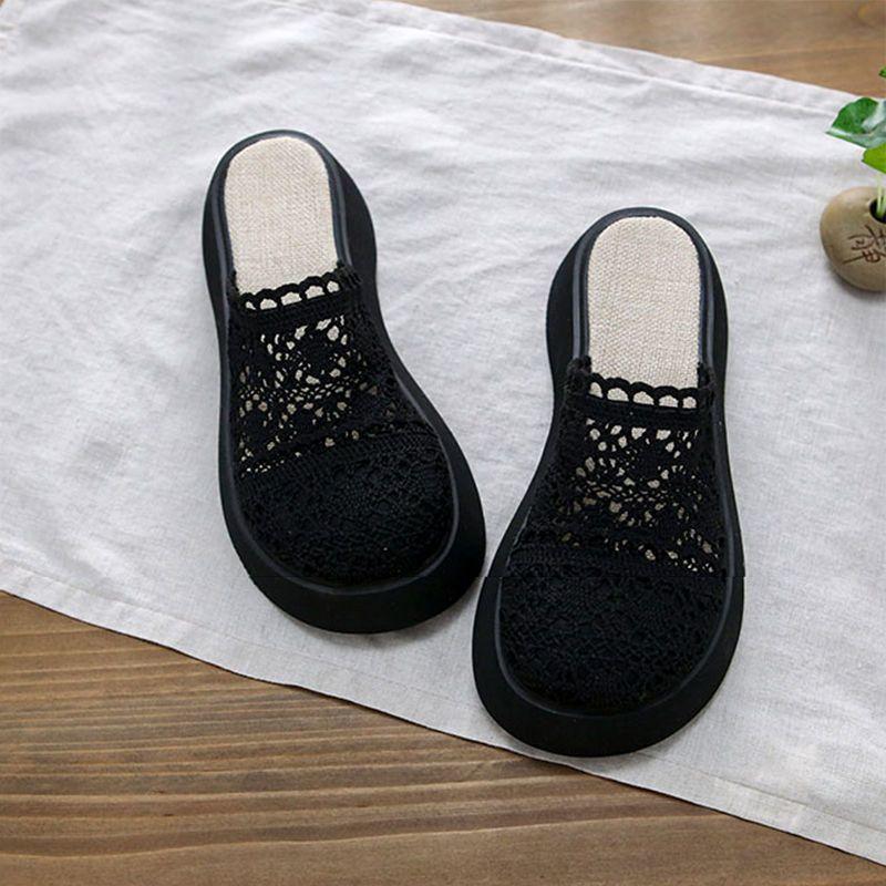 Fairy wind one pedal lazy shoes retro thick sole heightened mesh breathable cool slippers female new summer 2025