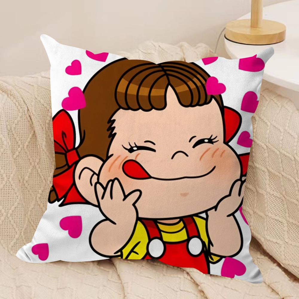 PPeko LollipopA Happy Girl Cushion Cover Short plush Doublesided Print Square Throw Pillow Covers Sofa Home Cushion Decor