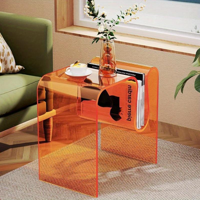 Glam Acrylic Side Table - Water-Resistant, Pedestal Base, M-Shaped, Multi-use as Small Coffee Table- Stylish & Modern Furniture