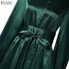 ZANZEA Women Casual Stand Collar Loose Long Sleeve Satin Dress
