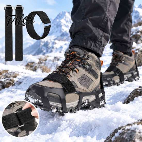 Safety Traction Cleats Straps for Icy Roads 2Pcs Adjustable Ice Cleats, Hook And Loop with Metal Nylon Snow Buckles, Fastening Crampons Not Included