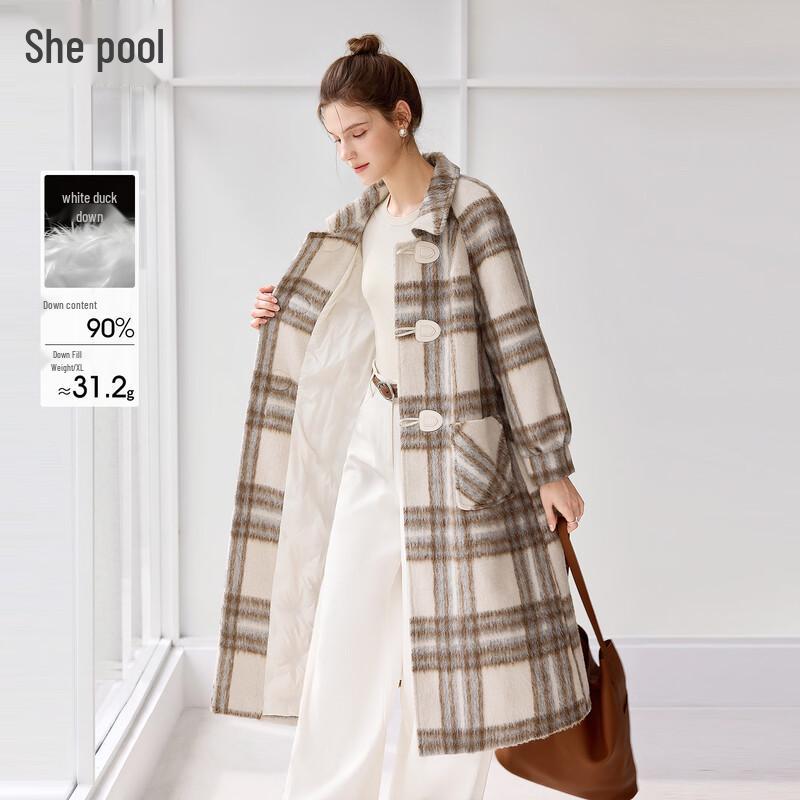 

Женское пуховое пальто в клетку, удлиненное, зимнее M