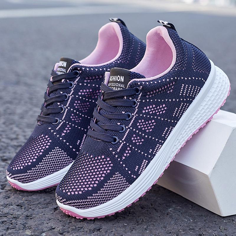 Changfengshu Shoes Women's New Processing Customized Sports Shoes Flying Weaving Lace-Up Running Shoes Comfortable Soft-soled Women's Shoes