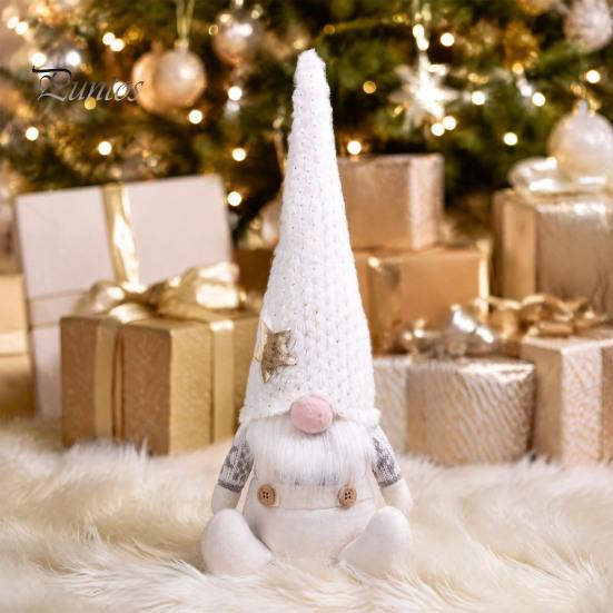 Sitting Gnome for Christmas Tree Base Knit Plush, Nordic Forest Elf Faceless Doll Figurine Rustic Shelf Sitters Shelf, Soft Stuffed Holiday