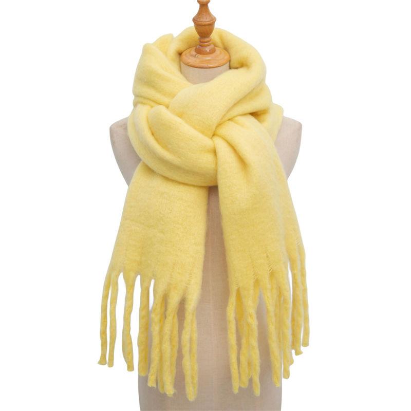 

Утолщенный однотонный шарф с густой бородой, зеленый женский платок с длинной кисточкой 215*38+16cm