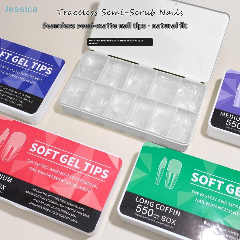 550Pcs/ Box Of Half-matte Nail Tips, Ultra-thin Long Pointed Nails, Seamless, No Filing Required False Nails