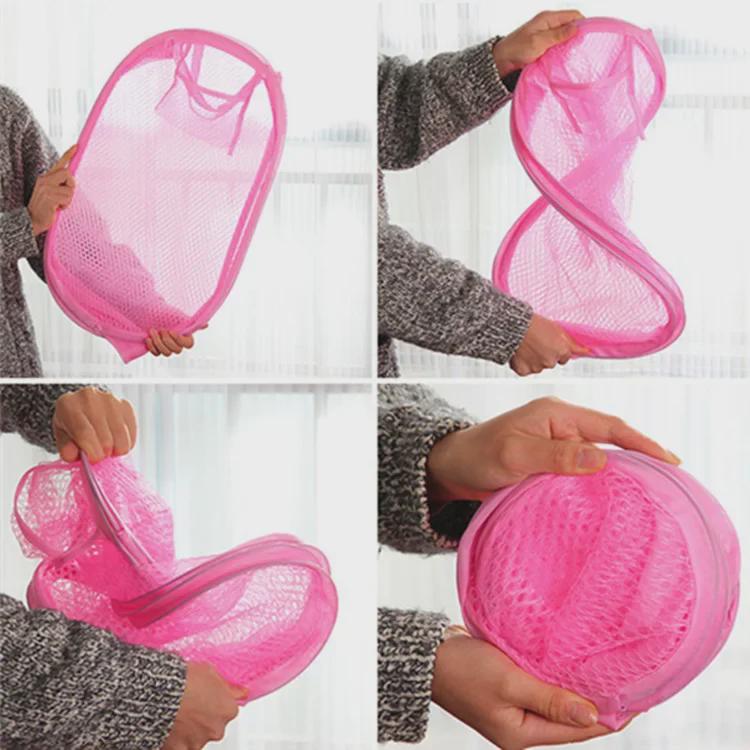 Sturdy Steel Frame Foldable Nylon Mesh Laundry Basket - Gold