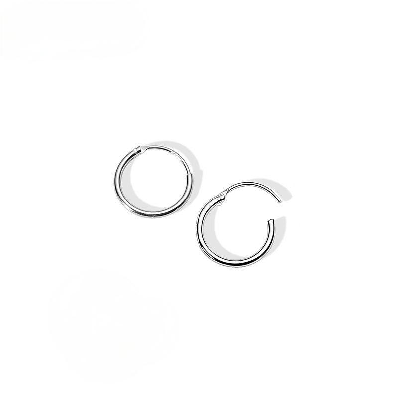 S925 Sterling Silver Plain Hoop Earrings, Simple Round Earrings 135EH