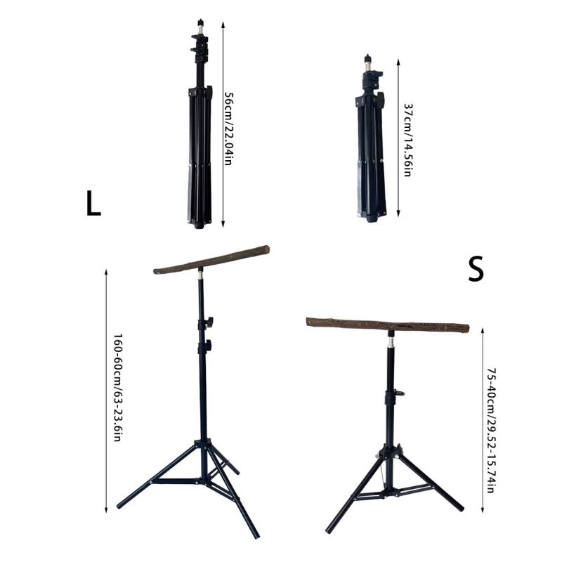 Supporto con Perch per Uccelli Treppiede Costruzione in Legno Naturale Design Retrattile Regolazione Altezza Strumento di Addestramento per Pappagalli