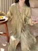 2026 Spring Cloud Cotton Long Sleeve Tie-Up Nightgown - Sweet, Cute, Comfortable Women's Loungewear