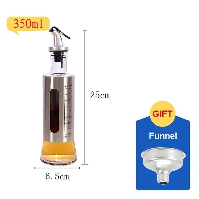Stainless Steel+Glass Oil Bottle Gravy Boats,Leak-proof Soy Sauce Vinegar Cruet Storage Bottle Dispenser,Kitchen Cooking Tools