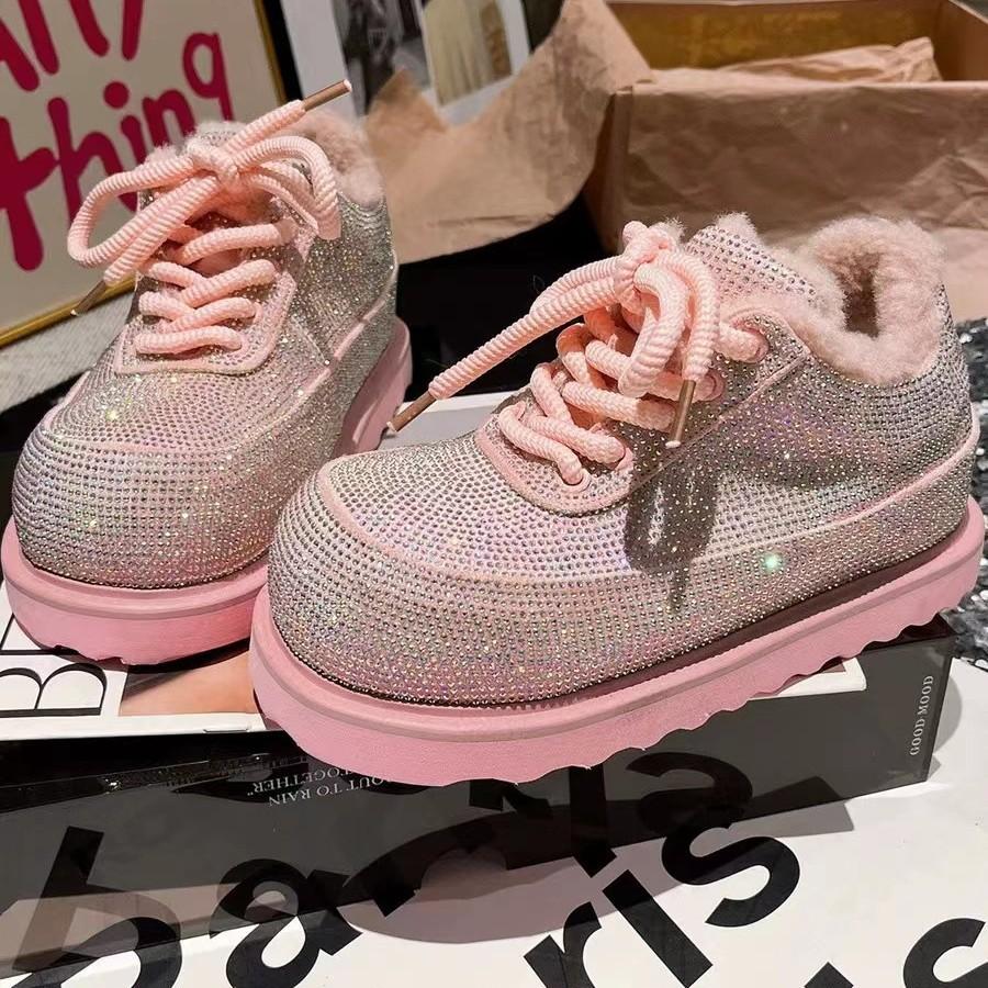 Stivali Martin con cristalli di diamante pieni autunno e inverno nuovi stivaletti corti con diamante pieno lucidi stivaletti in cotone con lacci per bambini