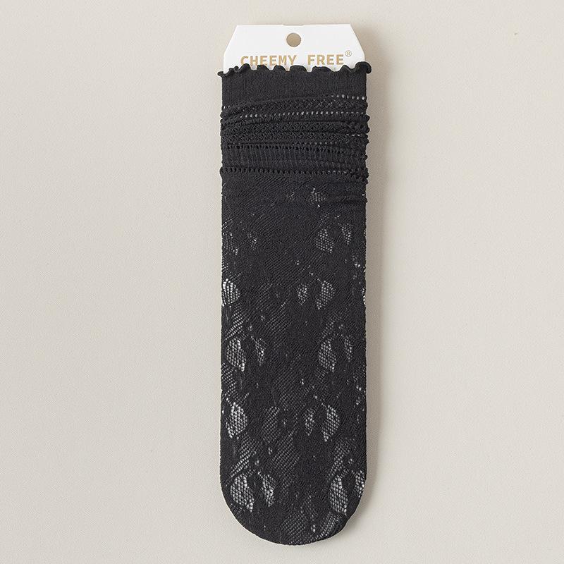 

5 пар женских носков средней длины, летние тонкие дышащие полые длинные женские носки в стиле ретро, кружевные ворсовые носки 5 Pairs чёрный