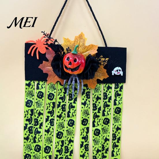 Dynamic Swaying Door Lintel Decoration Halloween Rag Flag Banner, Pumpkin Maple Leaf Flower Ribbon Hanging Escape Room Thrilling Atmosphere