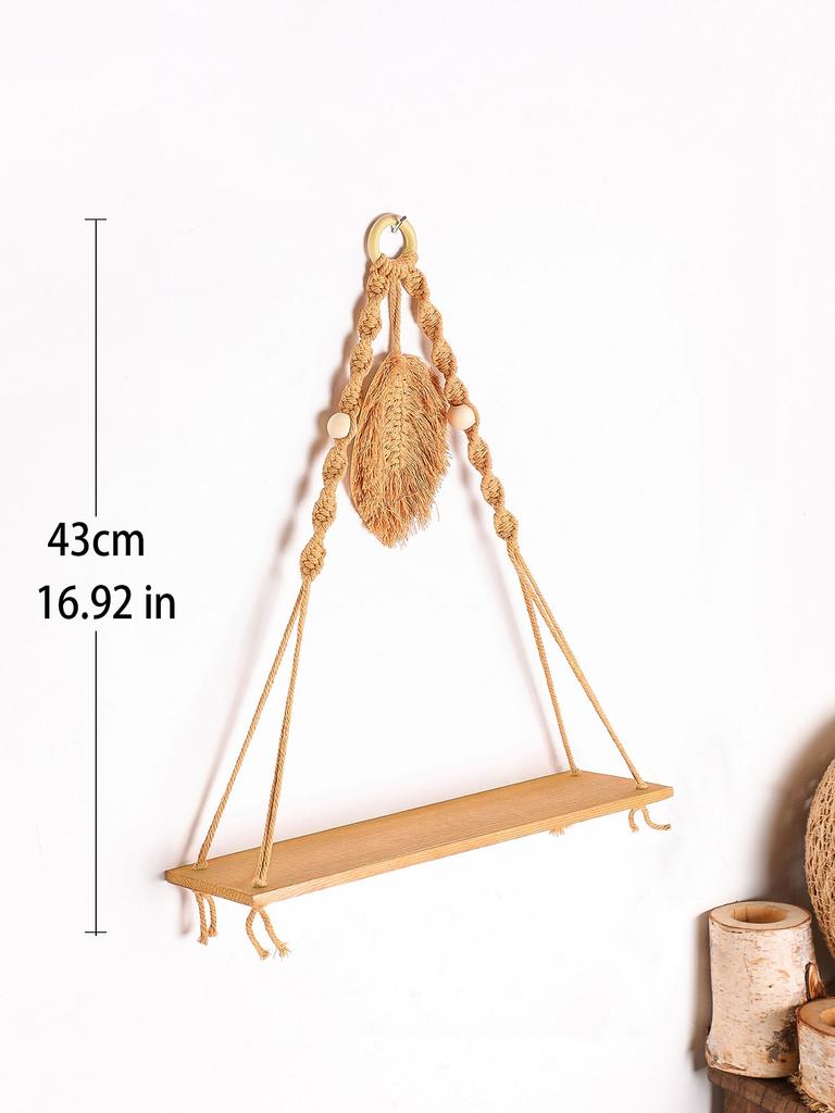 Schwebendes Wandregal mit gewebter Quaste in Blattform, Pflanzen-/Blumentopf-Tablett, Holz-Präsentationsständer, Boho-Modern-Heimdekoration, Wanddekoration