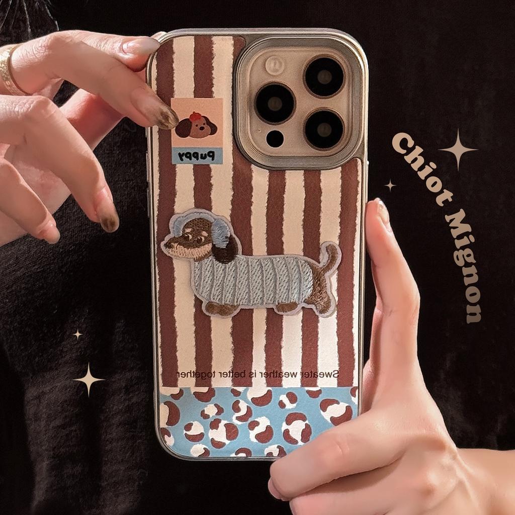 Fun Three Dimensional Puppy Apple 16 Mobile Phone Case 14promax Leather Three dimensional 15 Suitable for IPhone 13 Electroplating 11
