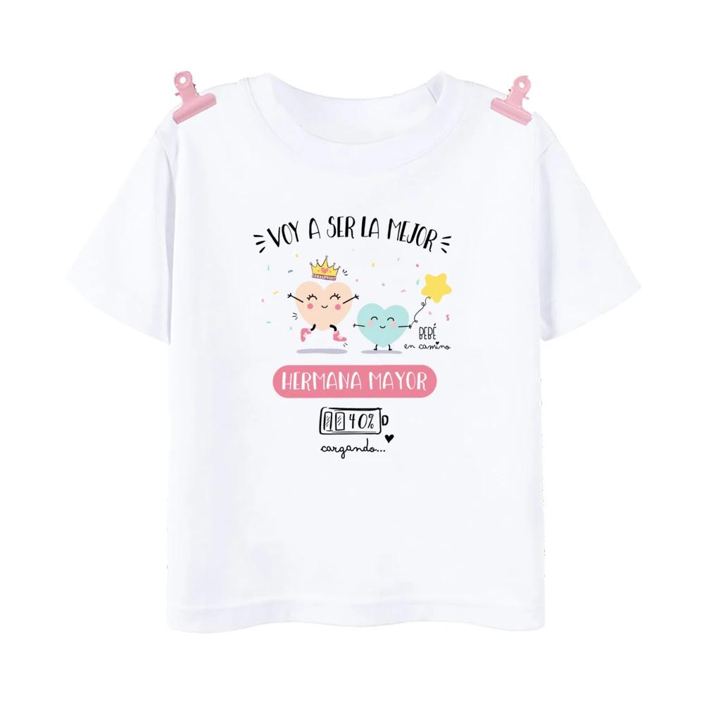 I Will Become The Best Sister in The World Kids Shirt Baby Announcement Tshirt Spanish Print Girls Tops Child Short Sleeve Tee
