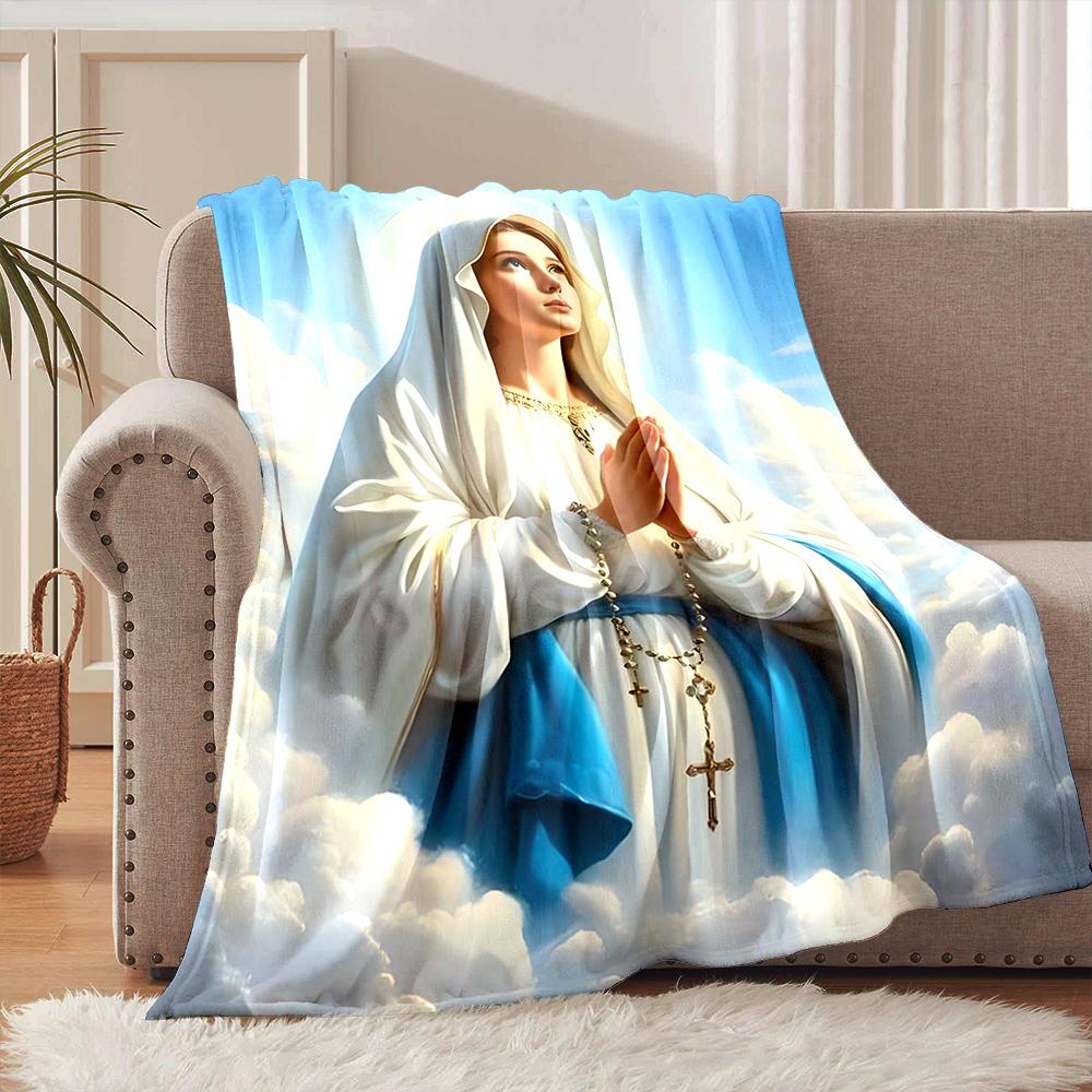 1PC Blessed Virgin Mary Print Blanket Warm Soft and Comfortable Home Travel Blanket Sofa Bedding Camping Cover Blanket for Gifts